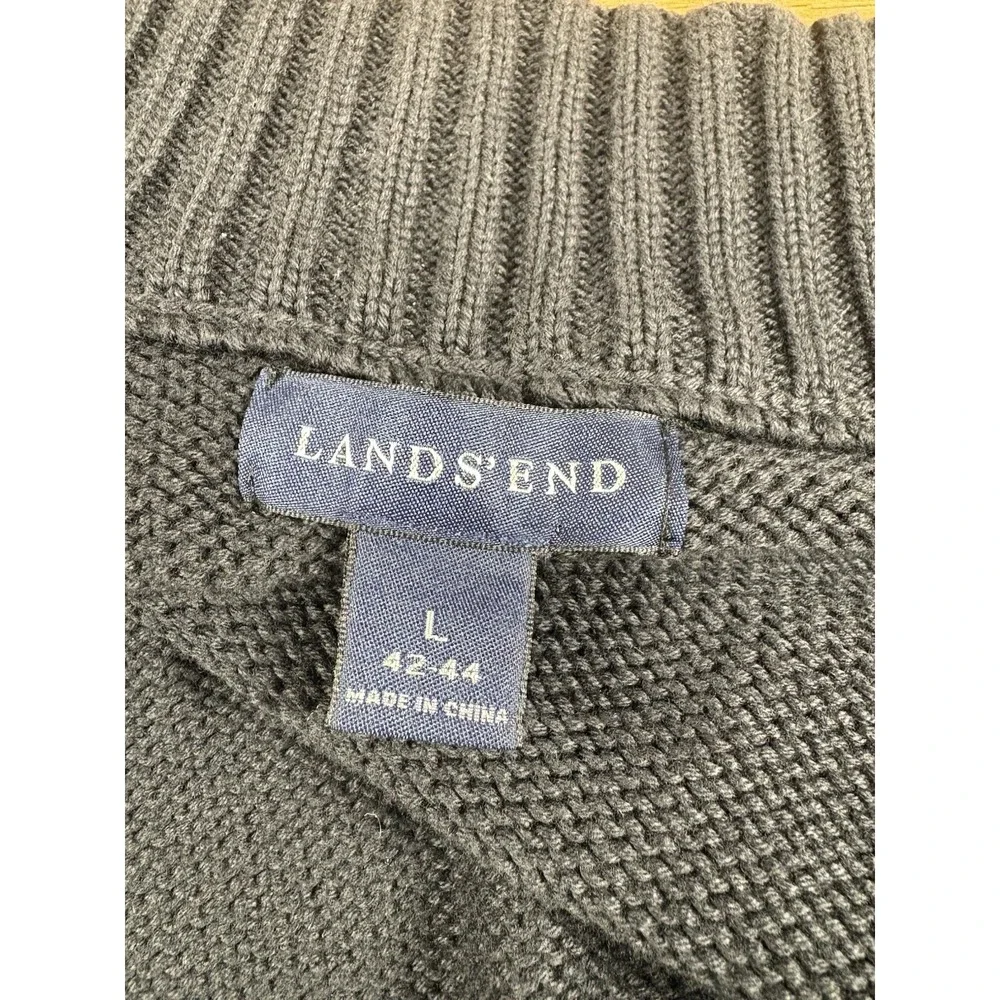 Lands End Cardigan Mens Size Large Navy Full Zip 100% Wool‎ Minimalist Classic